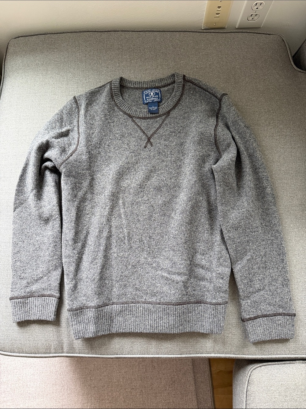 Lucky Brand Gray Crewneck Sweater with Contrast Stitching